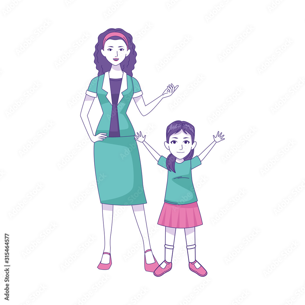 woman and little girl icon, flat design