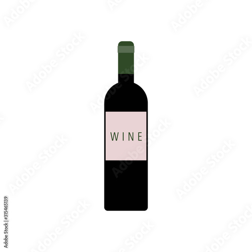 Red wine bottle flat vector illustration isolated on a white background.