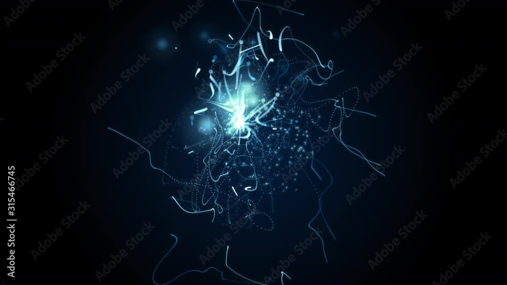 Futuristic animation with particle stripe object and light in slow motion, 4096x2304 loop 4K