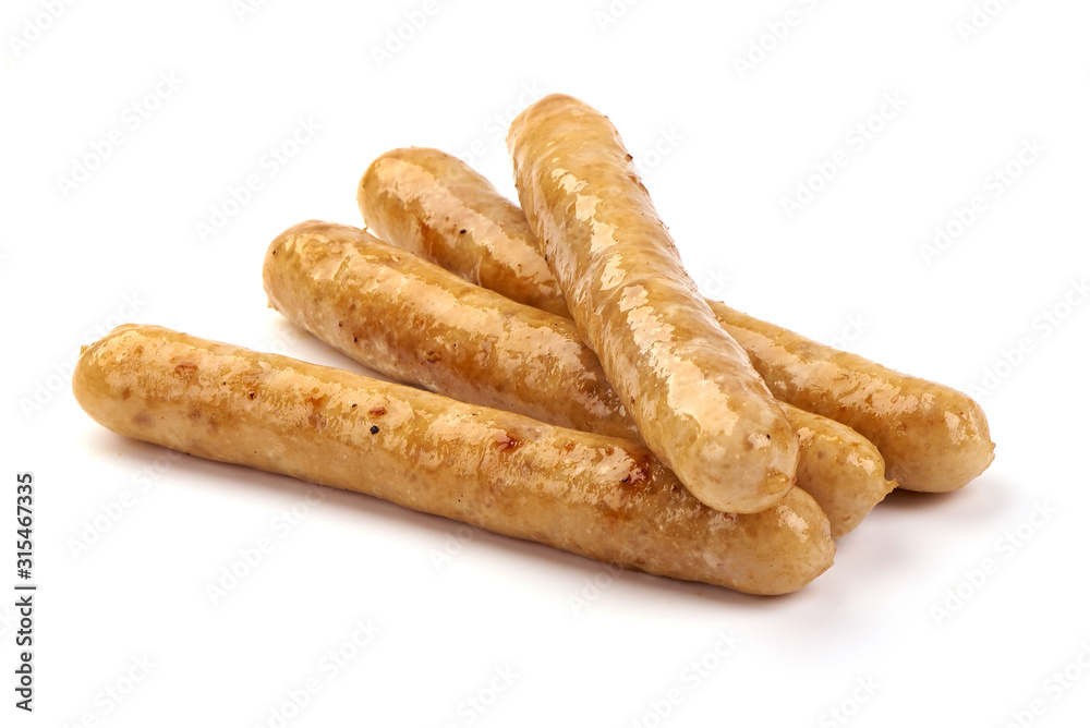 Grilled Chicken Sausages, isolated on white background Grilled Chicken Sausages, isolated on white background