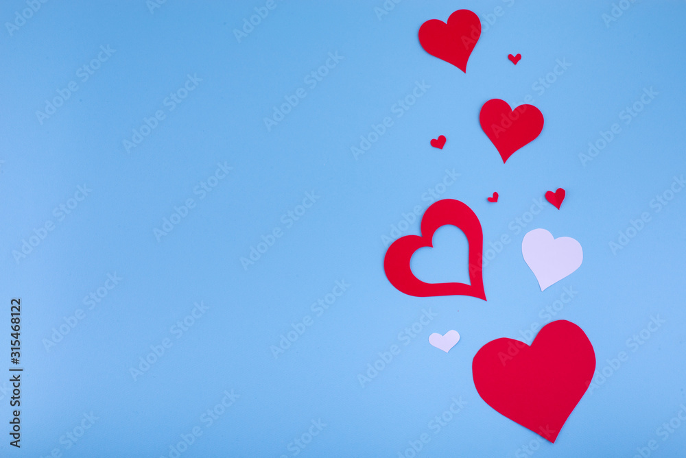 Valentine's day abstract background with paper cut decoration, flat layout