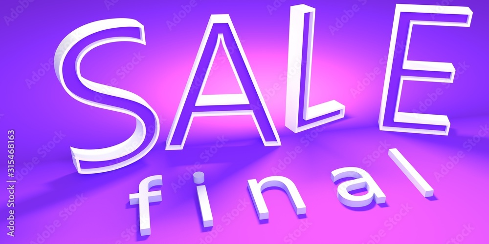 3d render of final SALE sign in pink and violet colour.