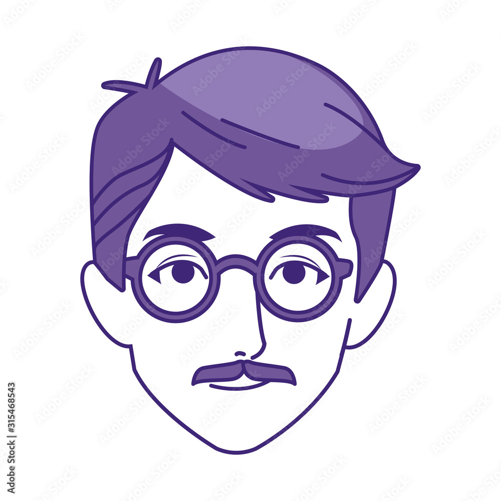 adult man with glasses icon, flat design