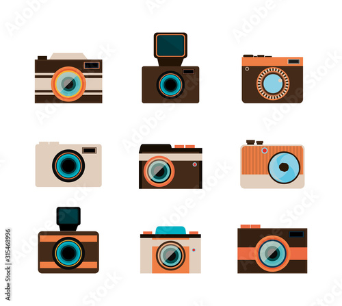 set icons of cameras photographics vector illustration design