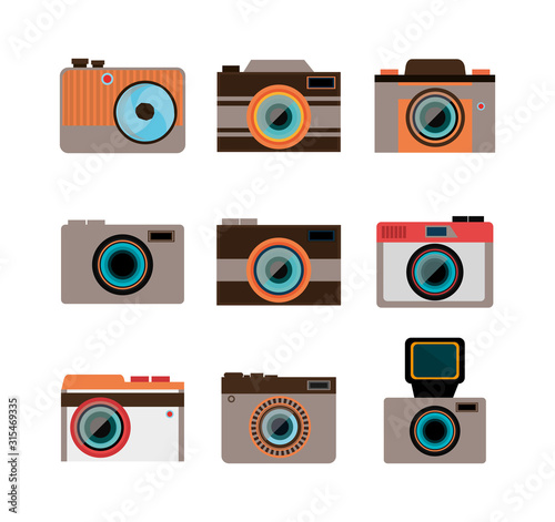 set icons of cameras photographics vector illustration design