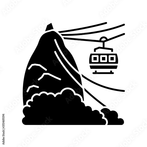 Ropeway black glyph icon. Complexo do Alemao. Brazilian landmark. South America. Favelas. Urban transportation. Silhouette symbol on white space. Vector isolated illustration photo