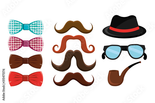 set of bowties and accessories masculine vector illustration design
