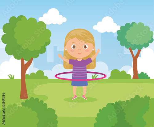 girl in park with hula hula vector illustration design