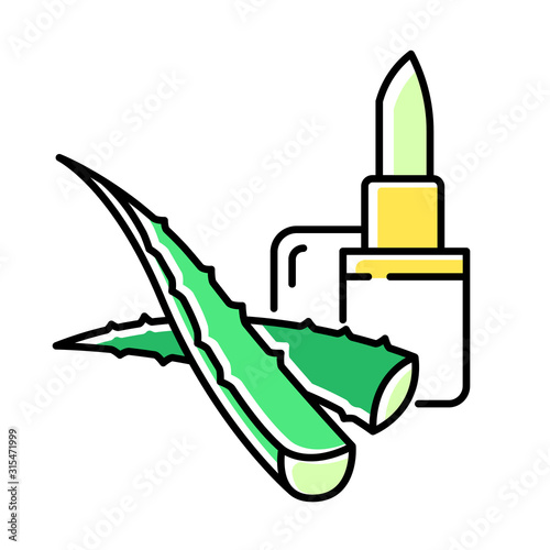 Vegan lip balm color icon. Organic lipcare with aloe vera. Cosmetic product. Medicinal herbs extract for healing. Plant based skincare. Healthy and natural selfcare. Isolated vector illustration