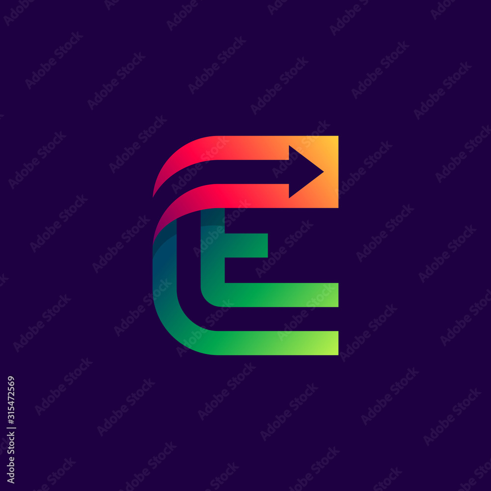 Letter E logo with arrow inside. Letter E logo with arrow inside.