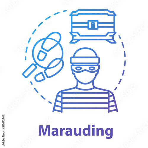 Marauding concept icon. Treasure hunting. Muggery, burglary. Search for treasure. Theft of valuable antiques. Vector isolated outline RGB color drawing