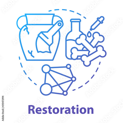 Restoration concept icon. Laboratory analysis archeological artifacts. Prehistoric remains study. History reconstruction. Vector isolated outline RGB color drawing