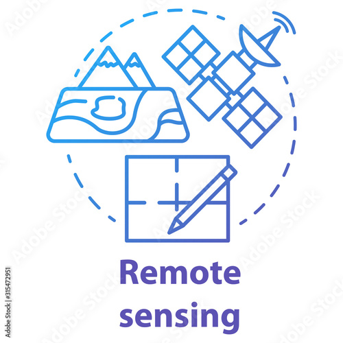 Remote sensing concept icon. Modern cartography. Earth exploration from space. Surveying satellite imagery. Vector isolated outline RGB color drawing