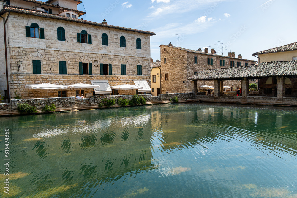 Old thermal baths in the medieval village Bagno Vignoni, Tuscany