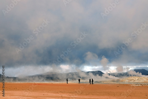 Photos Tourists visiting the geothermal region of Hverir in Iceland near Myvatn Lake, I