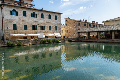 Old thermal baths in the medieval village Bagno Vignoni, Tuscany