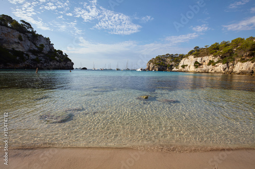 Clear water in Cala Macarella in Menorca,Balearic Islands, Spain