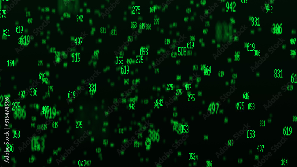 Matrix. Green numbers on black background. Digital illustration. Computer code. 3d rendering. Matrix. Green numbers on black background. Digital illustration. Computer code. 3d rendering.