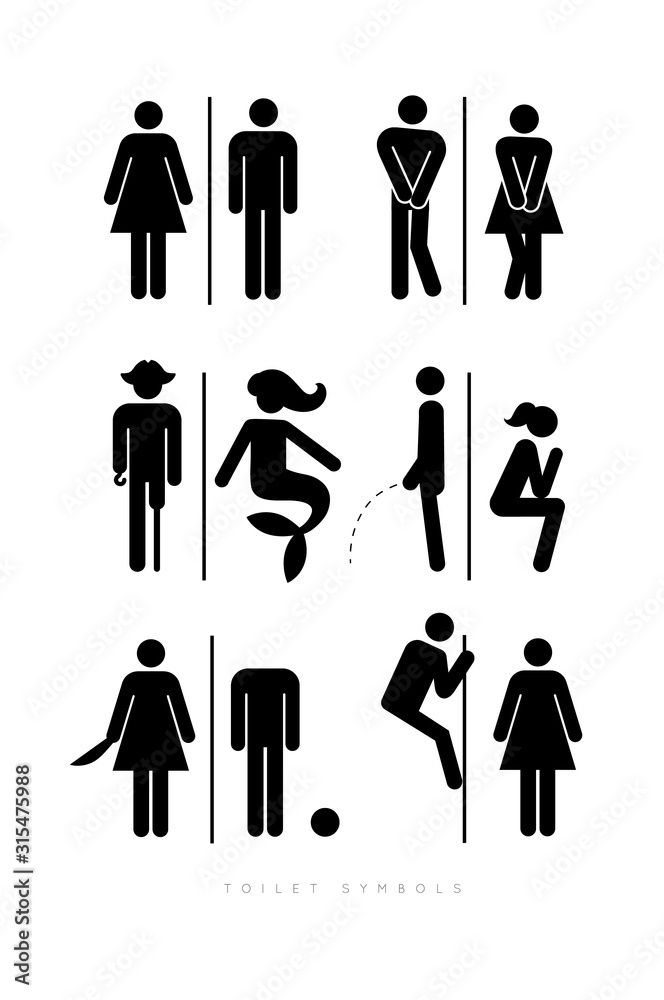 Poster toilet symbols male and female silhouettes set black