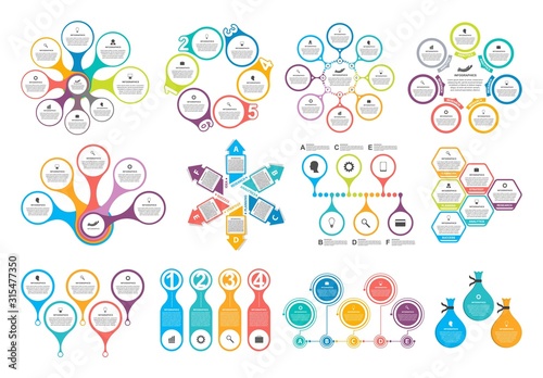 Bundle infographic elements in flat style for business presentations and brochures.