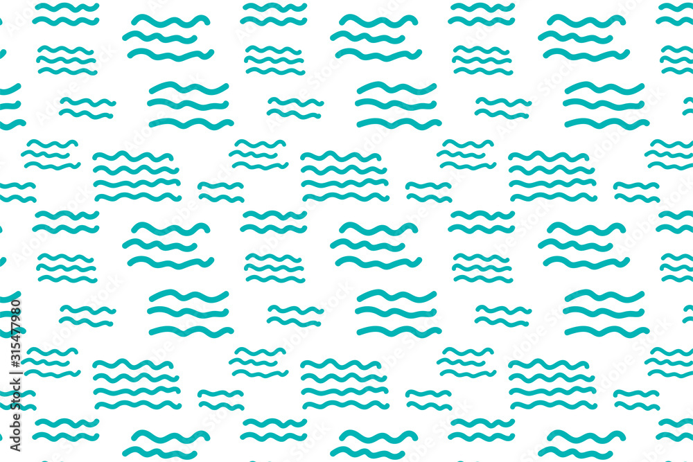 Fototapeta Seamless patterns. Hand drawn water waves. Vector