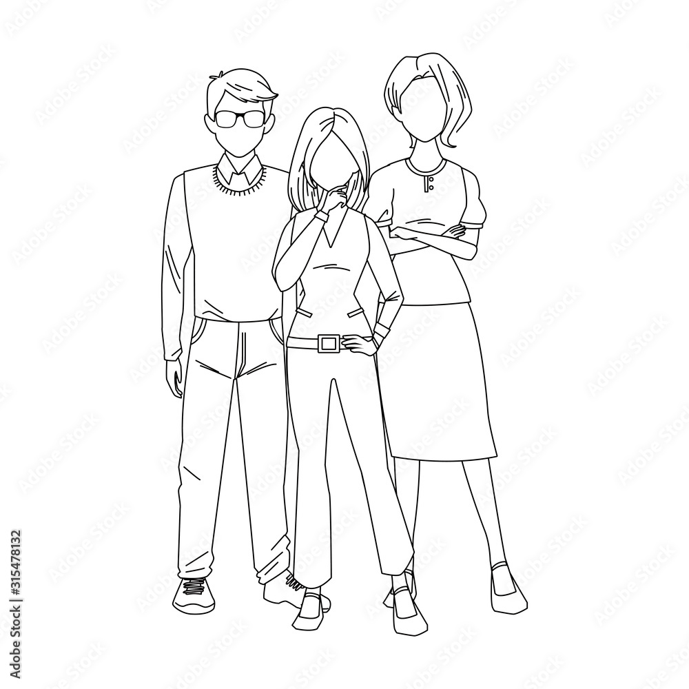 couple and teenager girl standing, flat design
