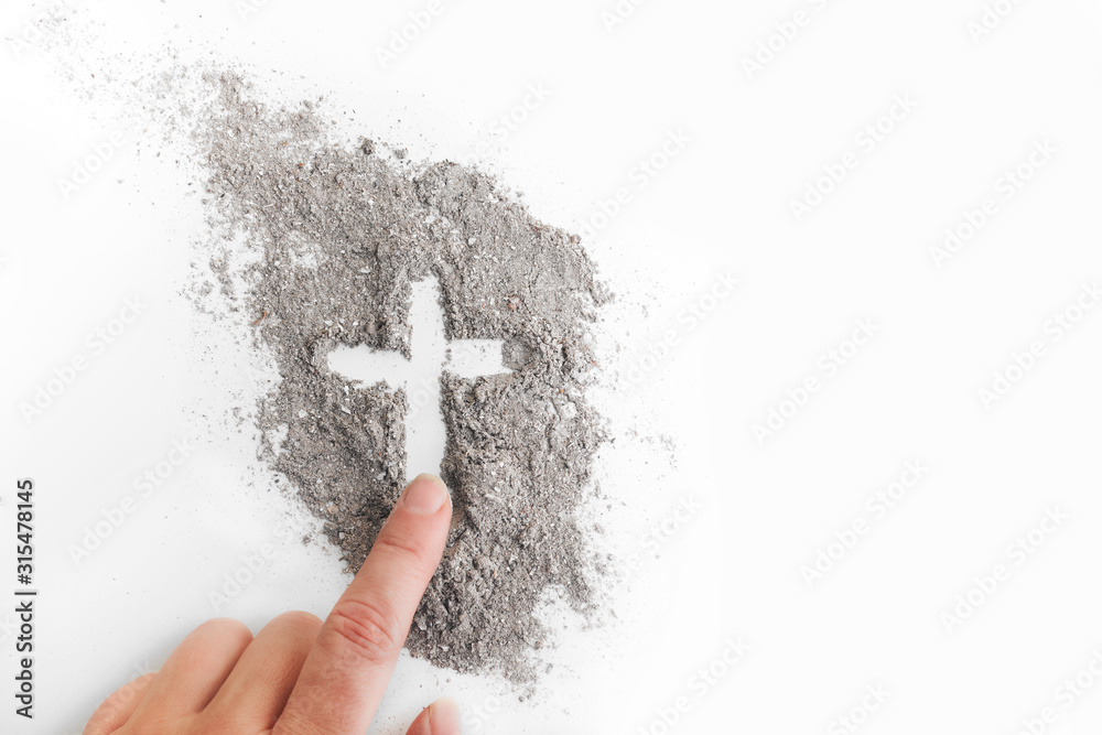 Foto Stock Cross made of ashes, Ash Wednesday, Lent season abstract  background | Adobe Stock