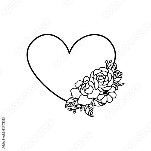 Vector heart border with flower bouquet. Element for design.