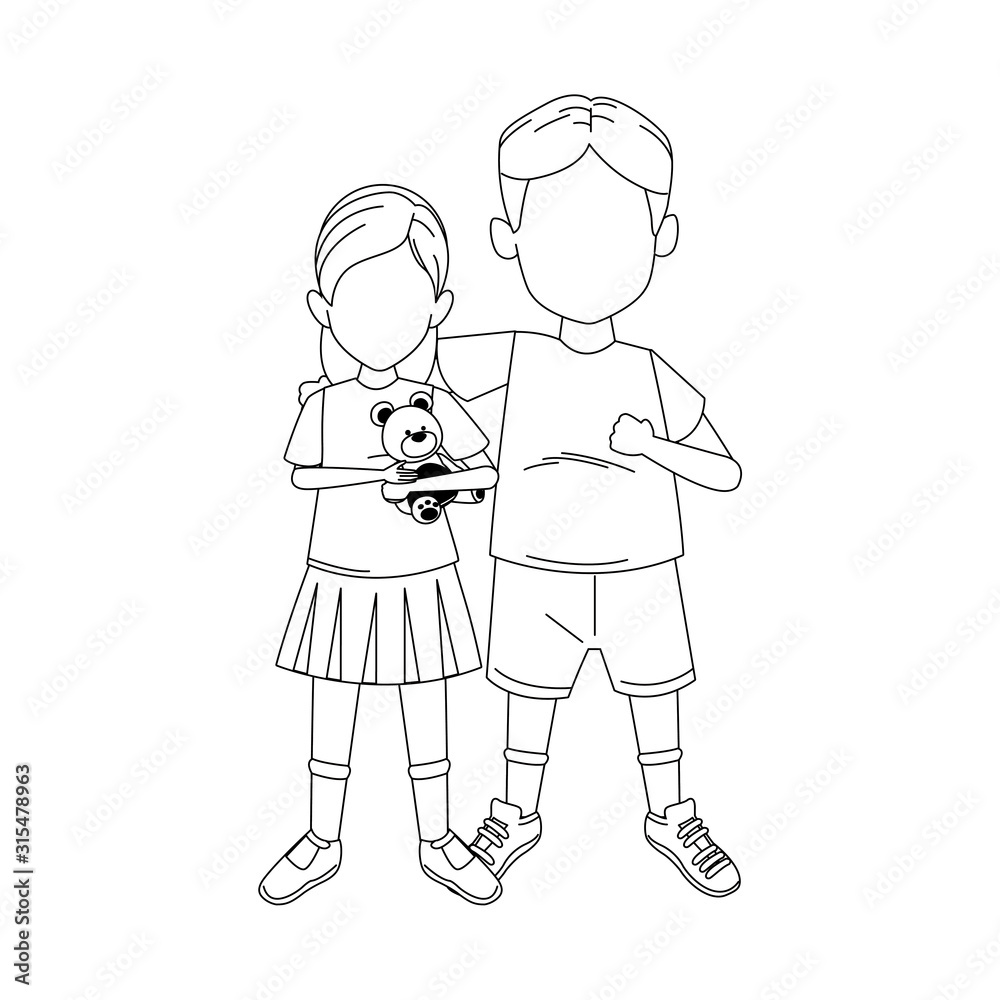 boy and little girl with teddy bear, flat design boy and little girl with teddy bear, flat design