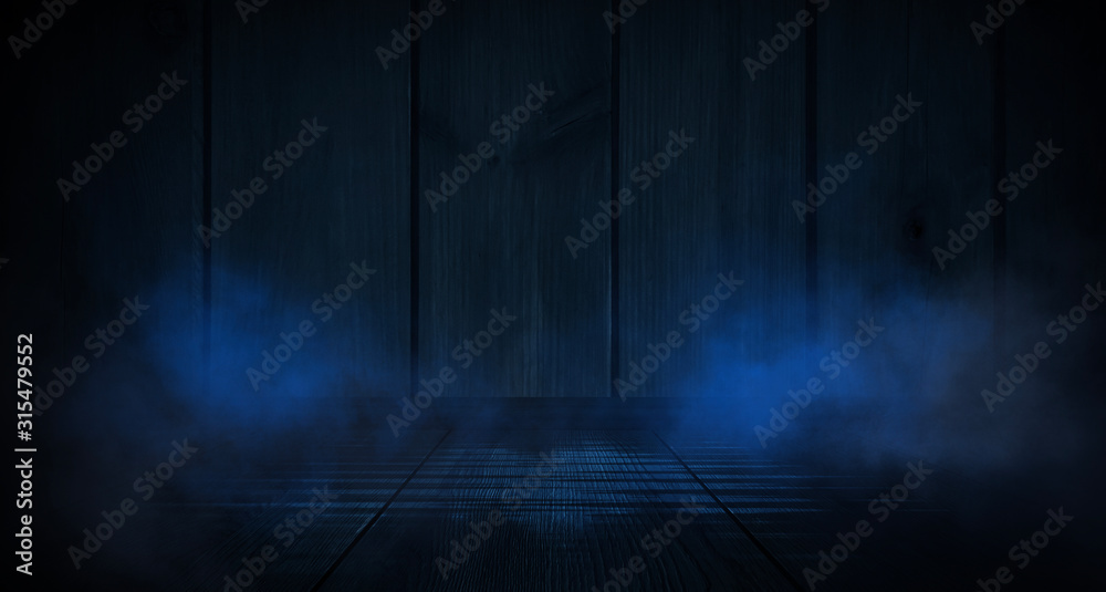 Wood texture in blue classic color. Dark wood, wooden dark background. Dark room with wooden walls. - obrazy, fototapety, plakaty 
