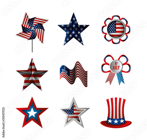 bundle of independence usa icons vector illustration design