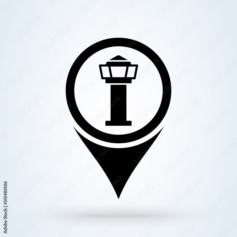 Obraz premium control tower map pin. Simple modern icon design illustration.