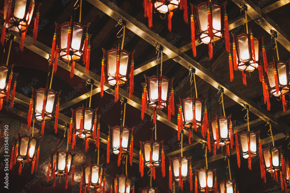Lamp or Lantern decoration in chinese temple (Man Mo Temple) in HongKong