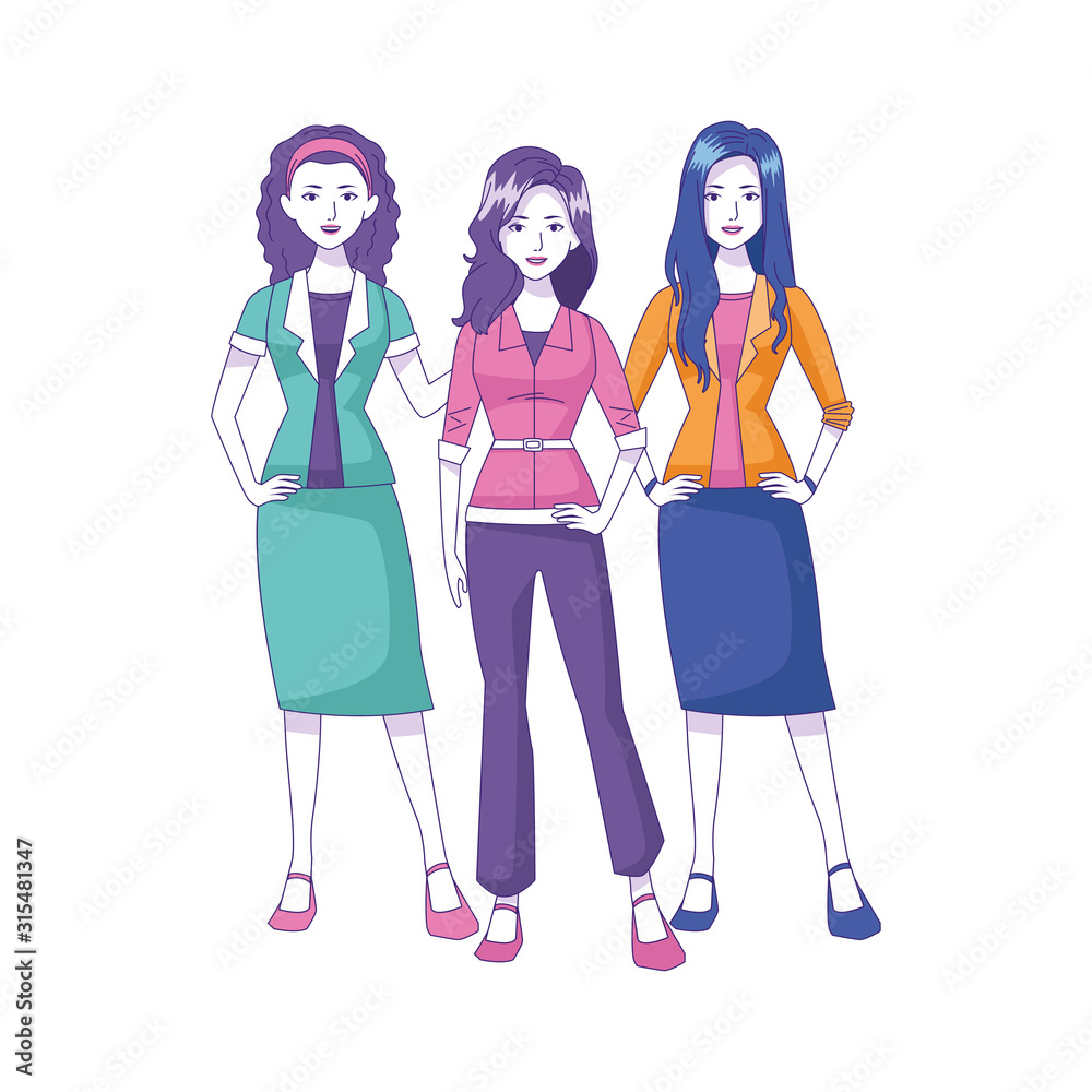 three women standing icon, colorful design three women standing icon, colorful design