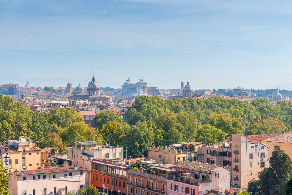 Rome overview with monument Panorama from Piazzale Garibaldi