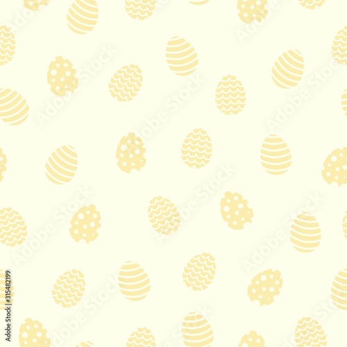 Vector seamless pattern with decorative eggs. Design for web page backgrounds, fabric, wallpaper, textile and decor. Easter holiday yellow background.