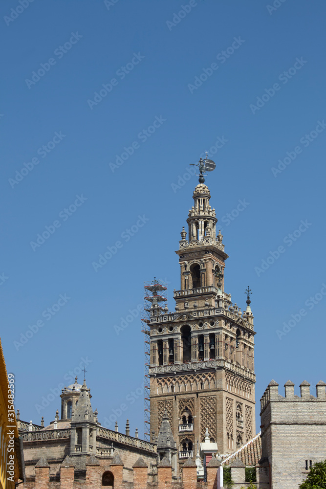 The campanile of the cathedral Saint Mary of the See, Seville, Spain