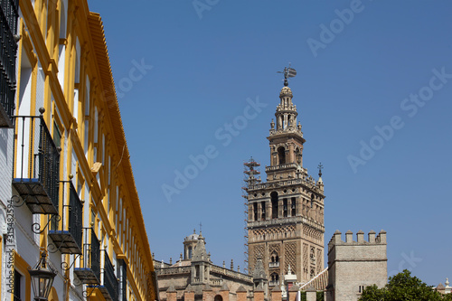 The campanile of the cathedral Saint Mary of the See, Seville, Spain