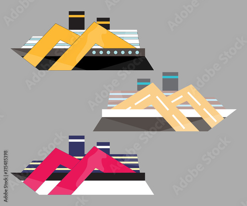 Version icon of cruise liner. Ship at sea, travel, water transport, boat and vessel. Flat vector illustration