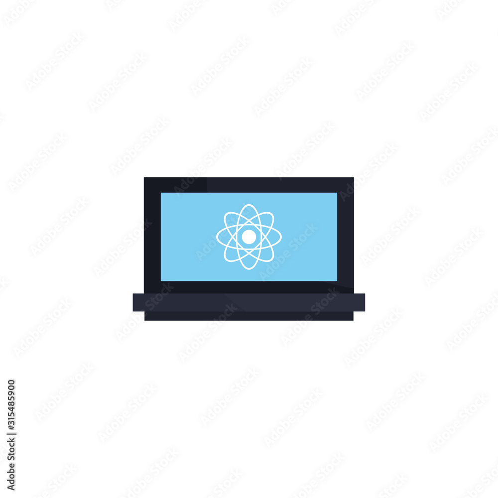 Isolated chemistry atom icon inside laptop vector design
