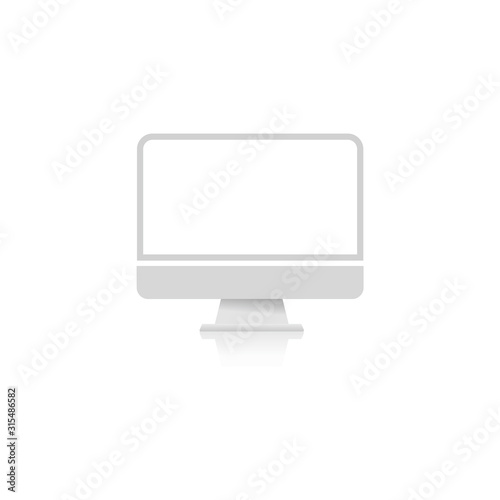 White computer, monitor screen in white background. Vector illustration