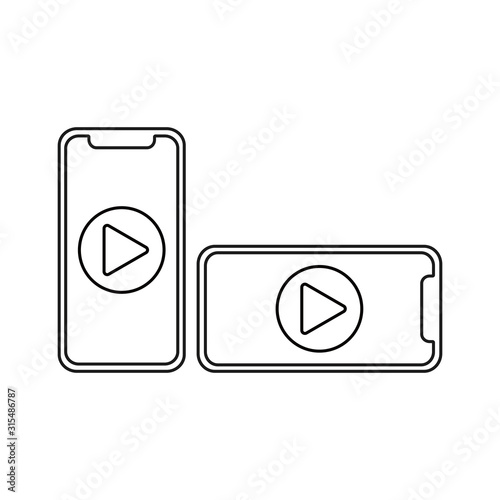 Smartphone with play sign or video player button. Social media symbol. Smartphone vector. EPS 10