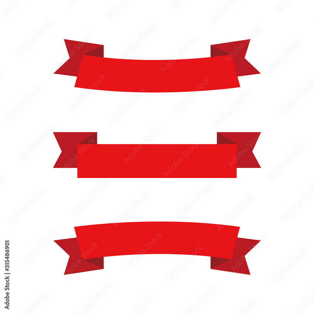 Set of red ribbons decoration banners isolated on white background Set of red ribbons decoration banners isolated on white background
