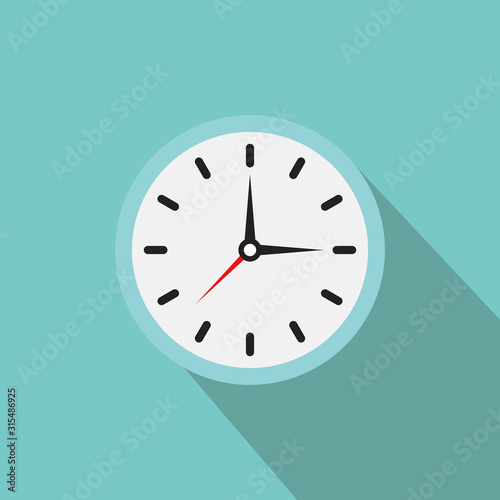 Clock icon. Vector clock illustration with shadow. Clock with Arrows showing the time.