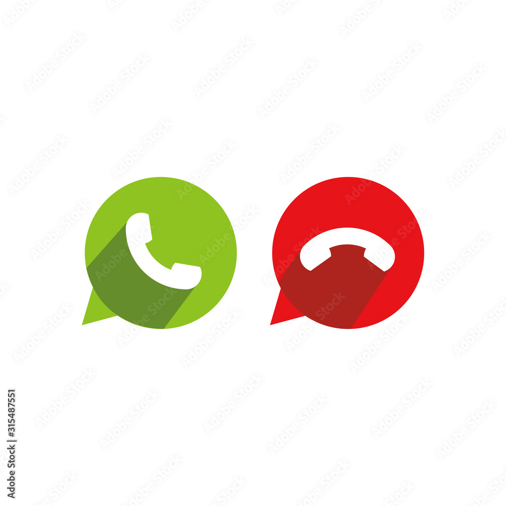 Telephone icons for call in red and green bubbles circles with shadow for web Telephone icons for call in red and green bubbles circles with shadow for web