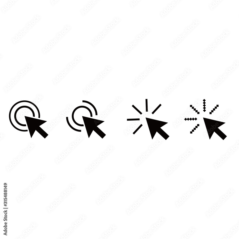 Computer mouse click pointer for web. Cursor arrow set vector icon for ...