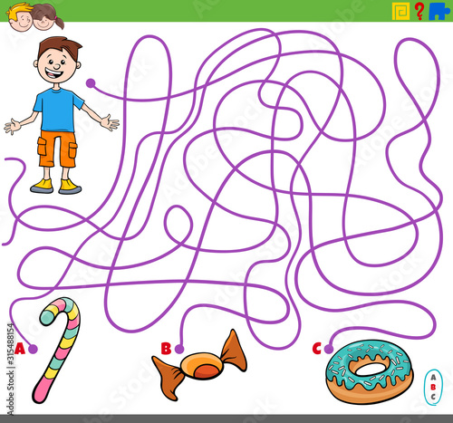 maze game with boy and sweet food objects