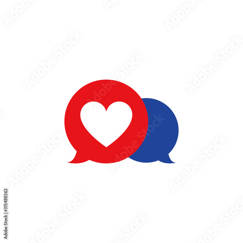 Red and blue message of Love Icon. Bubble chat with heart. Vector EPS 10