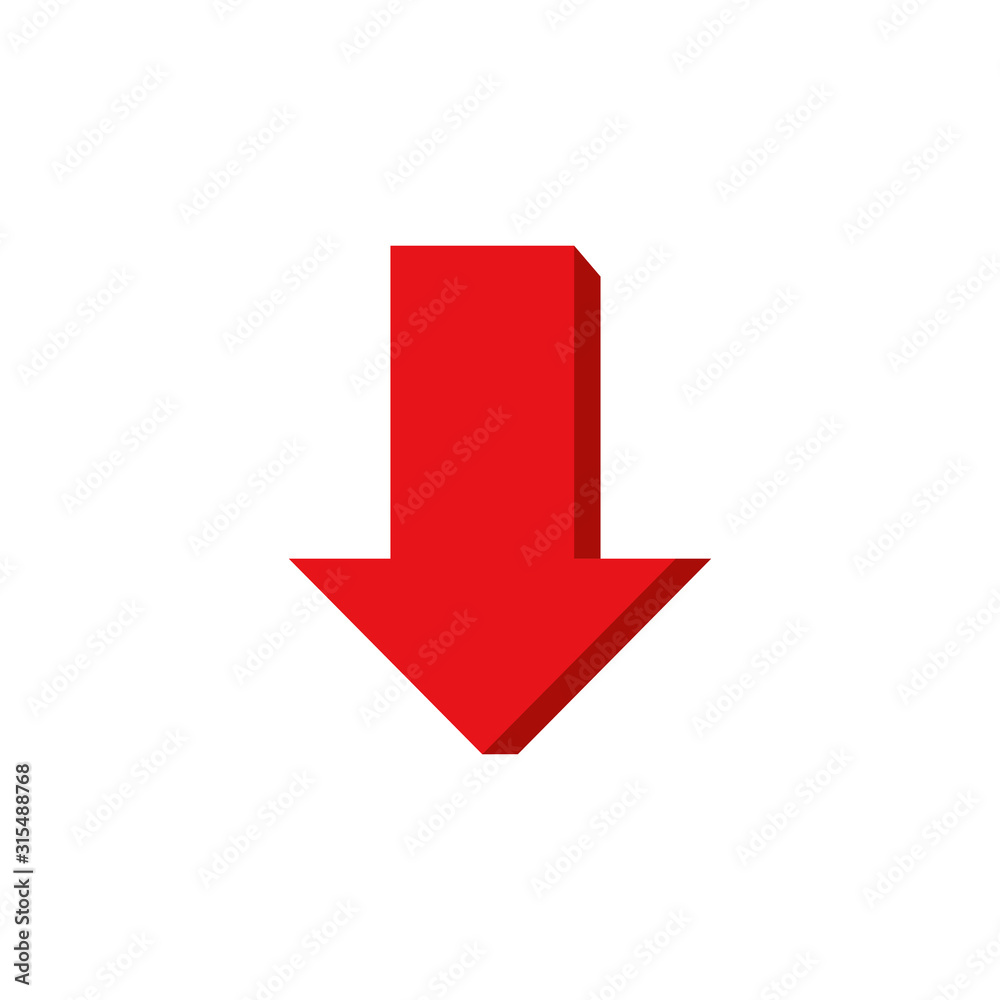 Red arrow icon. Down arrow. Isolated vector illustration in white background Red arrow icon. Down arrow. Isolated vector illustration in white background