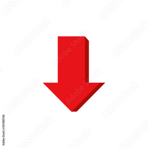 Red arrow icon. Down arrow. Isolated vector illustration in white background